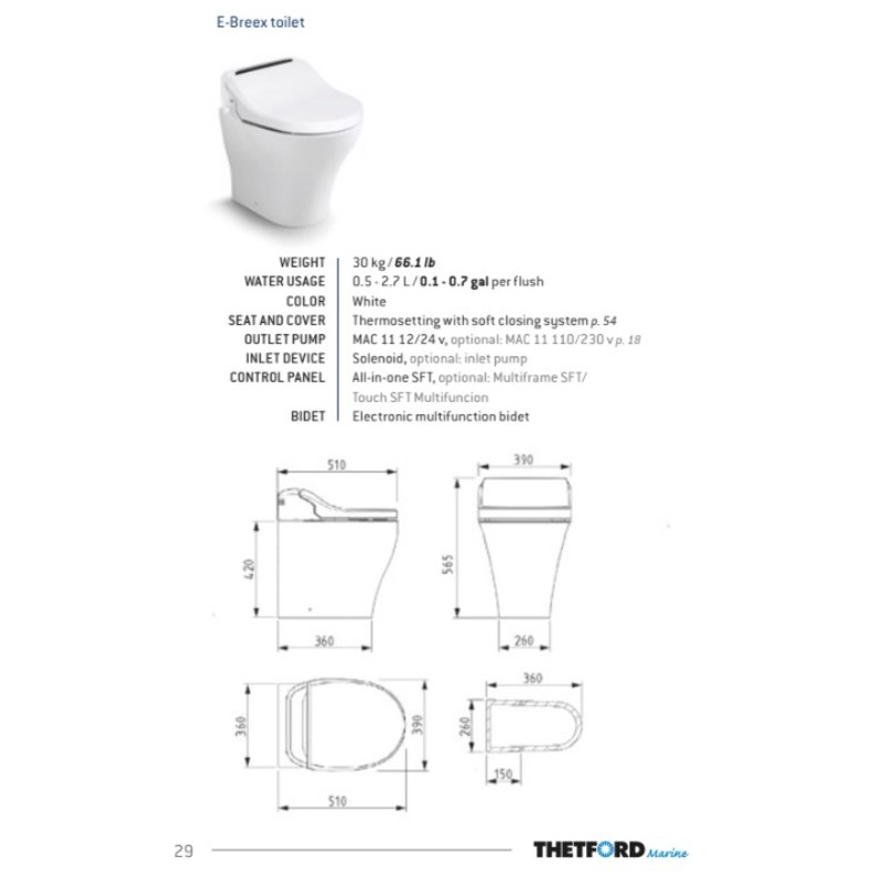 Tecma E-BreeX Toilette 12V Standard Weiß