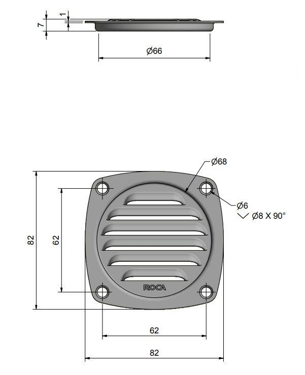 Roca Lüftungsgitter rostfreier Stahl L=82mm B=82mm