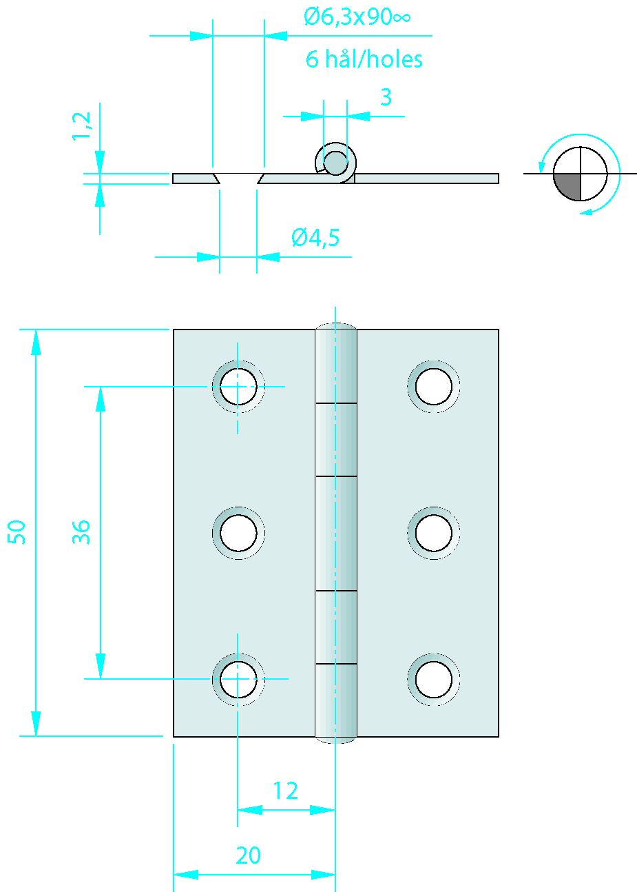 Roca Scharnier rostfreier Stahl 20+20x50mm