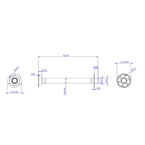 BUKH PRO Tischbein aus Aluminium Höhe 700 mm
