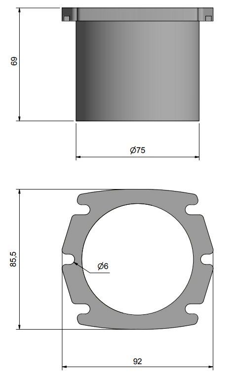 Roca Anschluss Kunststoff schwarz für Lüftungsschlauch D=75mm