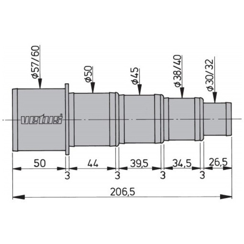 Vetus Verlaufsstück für Schlauch 30-60mm