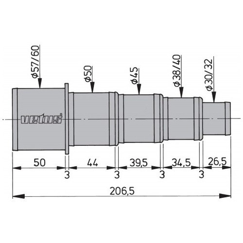 Vetus Verlaufsstück für Schlauch 30-60mm