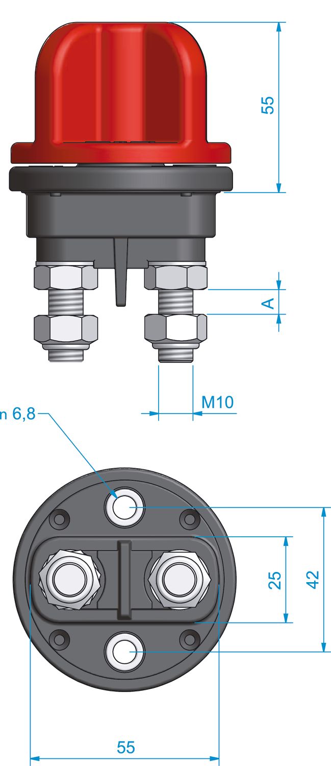 Batteriehauptschalter gasdicht mit Schaltknopf