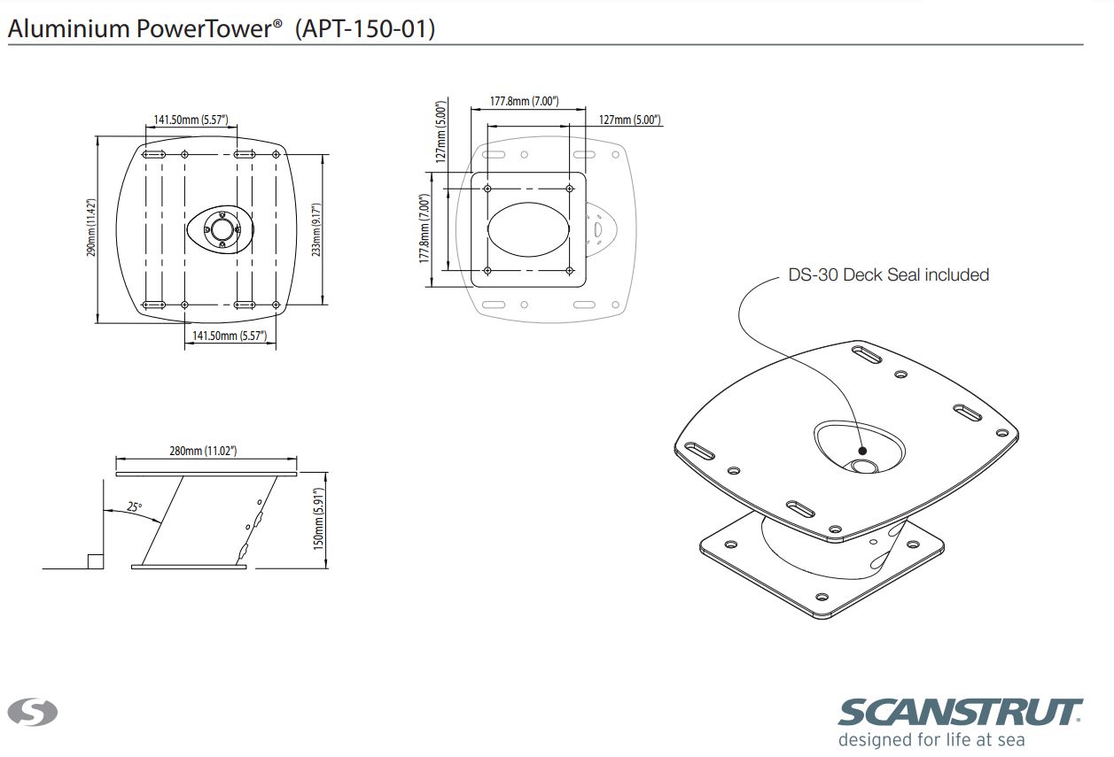 Scanstrut PowerTower Radarhalterung APT-150-01 und APT-250-01, nach hinten genei...