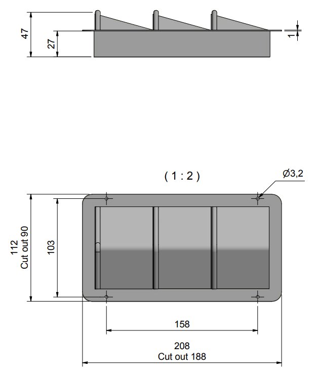 Roca Lüftungsblech rostfreier Stahl 208x112mm