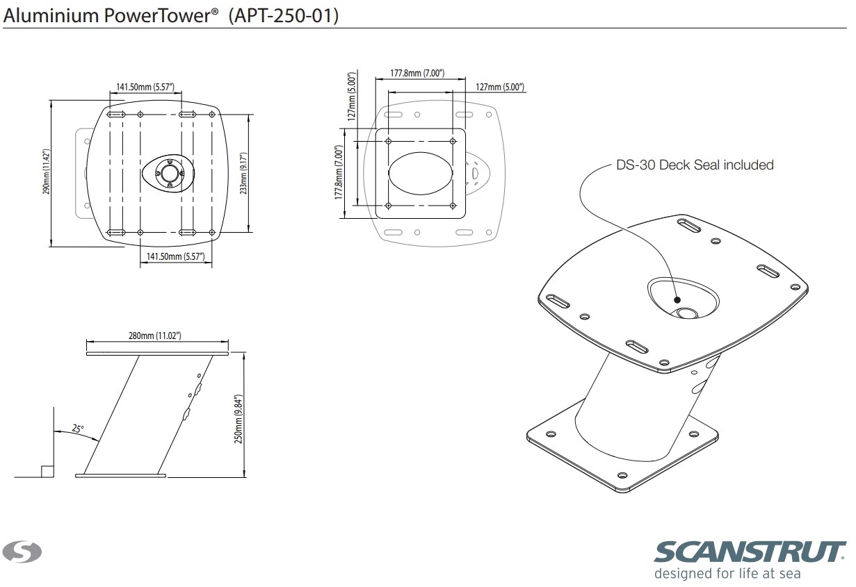 Scanstrut PowerTower Radarhalterung APT-150-01 und APT-250-01, nach hinten genei...