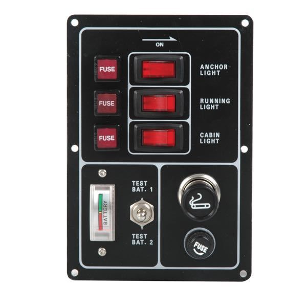 Elektropaneel 3 Schalter/Sicherungen mit Batterianzeige f.2 Batterien und Zigare...