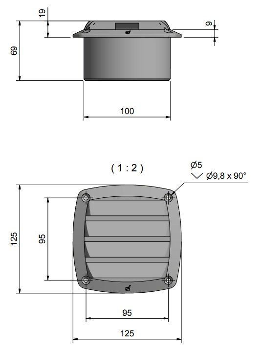 Roca Lüftungsgitter Kunststoff B=125mm L=125mm mit Schlauchanschluss