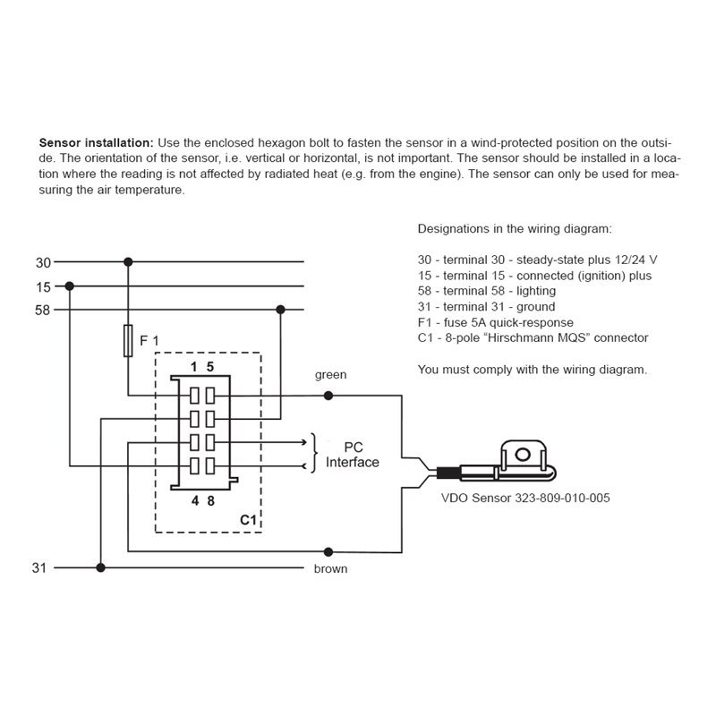 VDO ViewLine Außentemperatur Kit 50°C Weiß 52mm