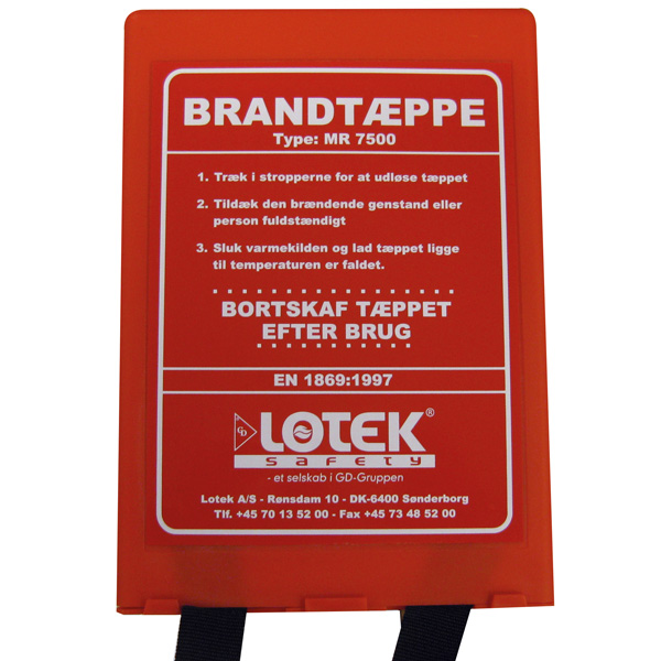 Feuerlöschdecke 120x180cm in Tasche dänische Beschriftung