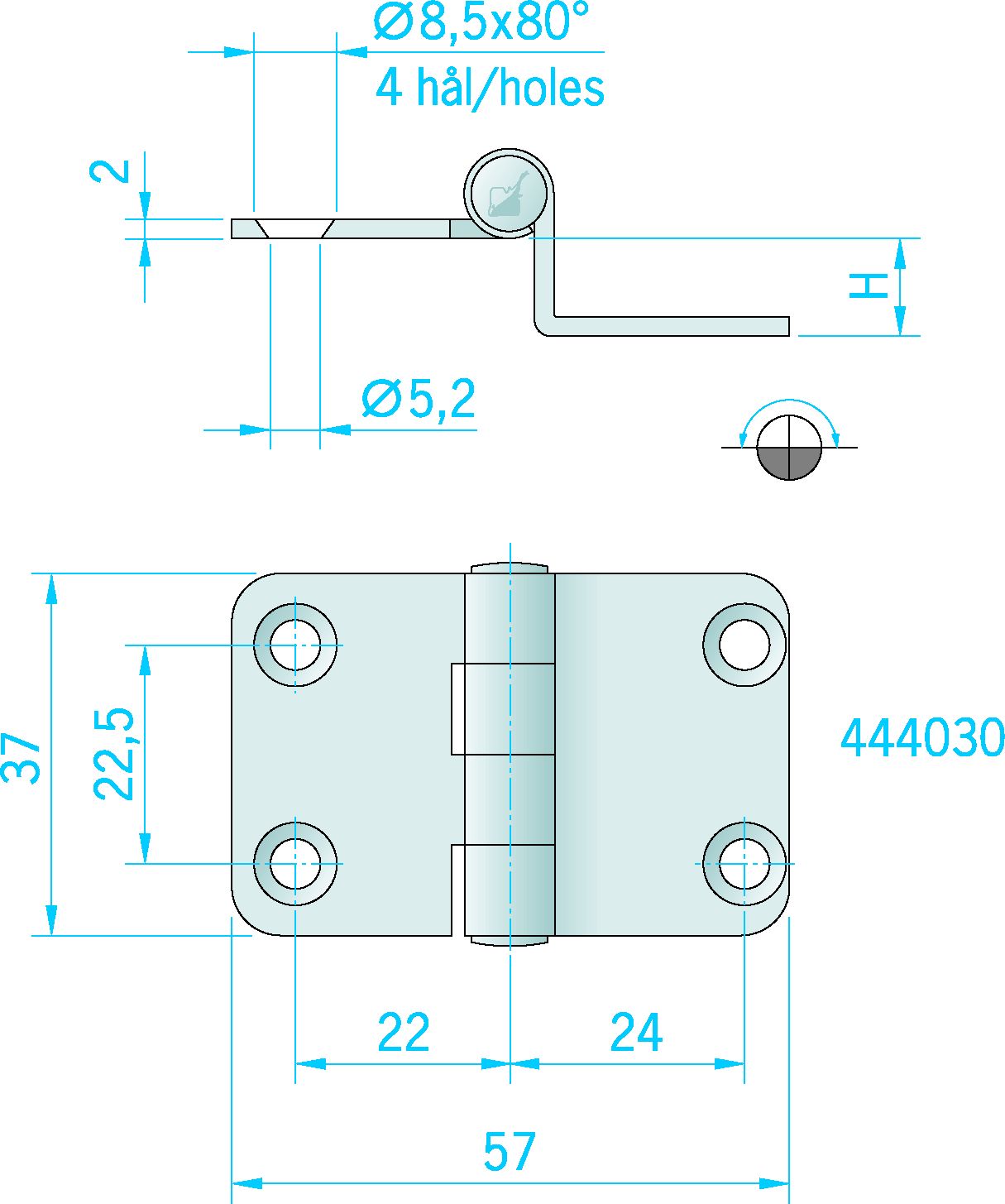 Roca Scharnier abgewinkelt rostfreier Stahl 28,5+28,5x37mm