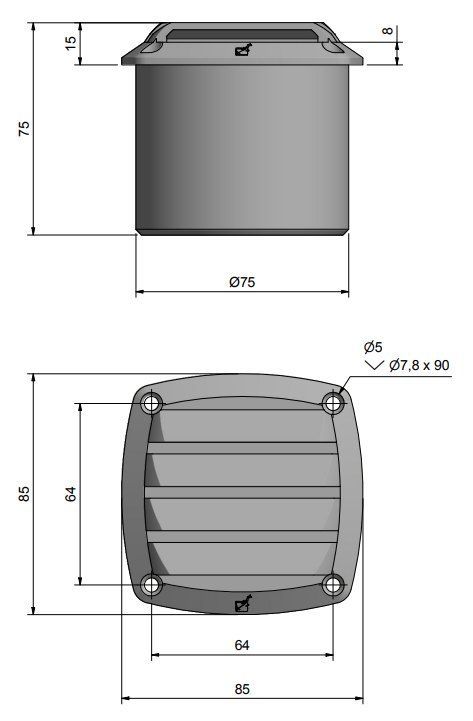 Roca Lüftungsgitter Kunststoff B=85mm L=85mm mit Schlauchanschluss D=75mm