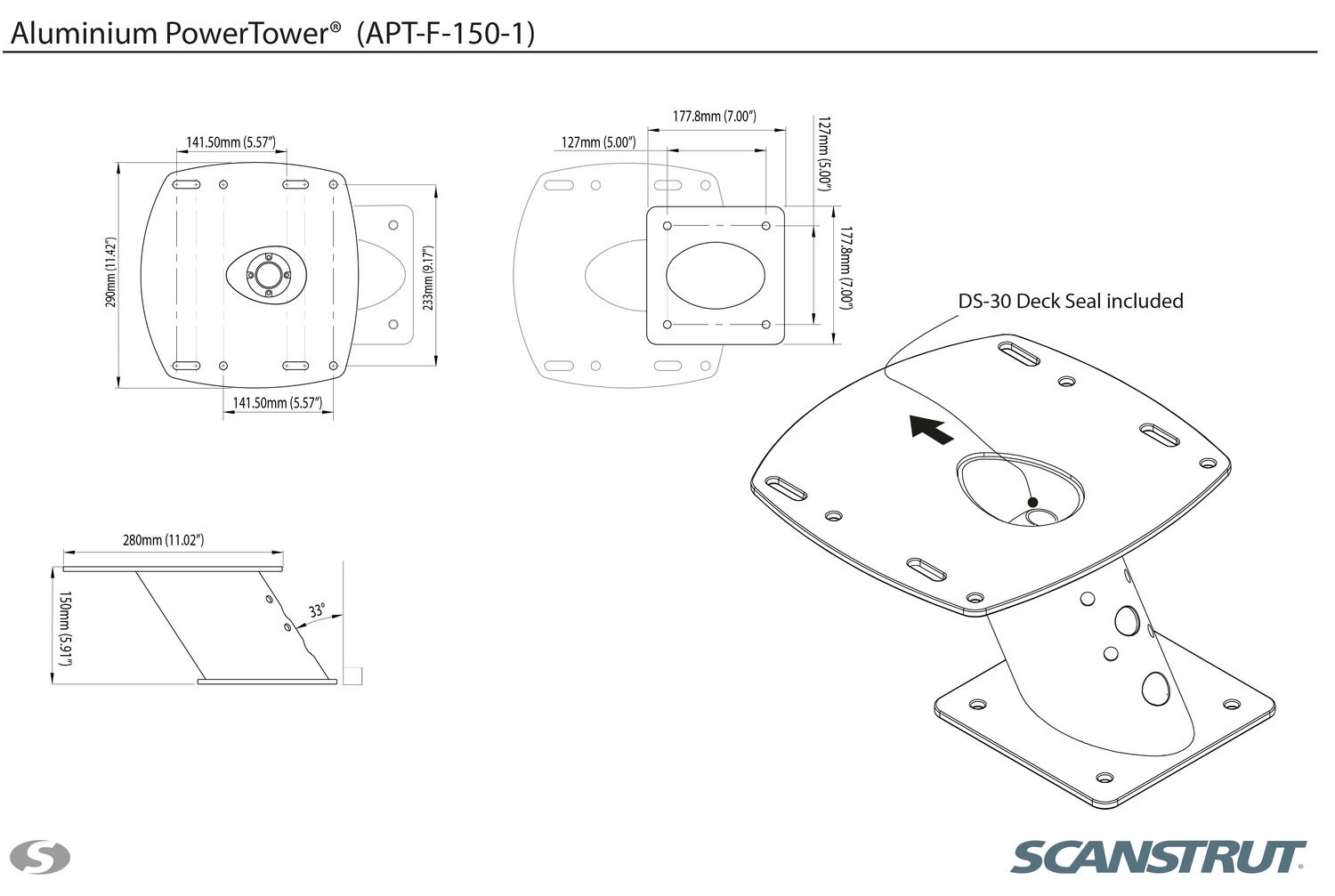 Scanstrut PowerTower Radarhalterung APT-F-150-01 und APT-F-250-01, nach vorne ge...