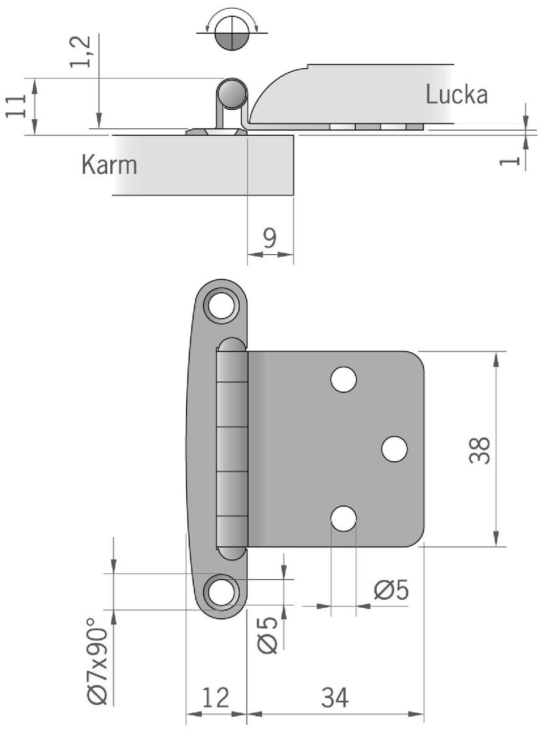 Roca Scharnier rostfreier Stahl 12+34x38mm
