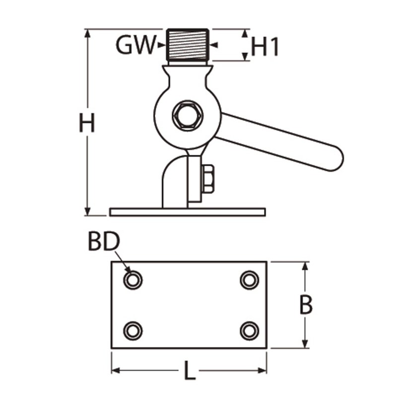 Bukh Pro Antennenkipphalter auf Grundplatte