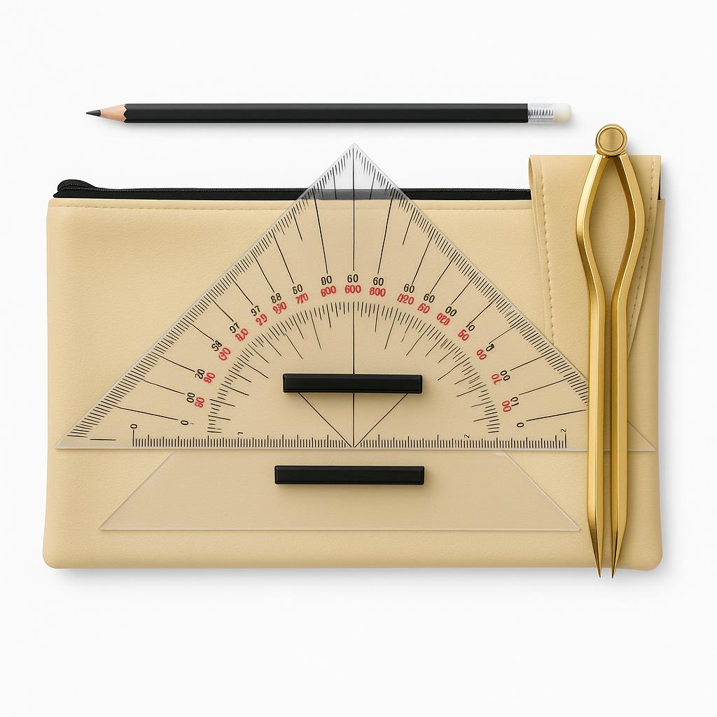 Dreimaster-Bootszubehör, Navigationsbesteck, mit ZIP-Tasche, 27 cm, für Ausbildungszwecke