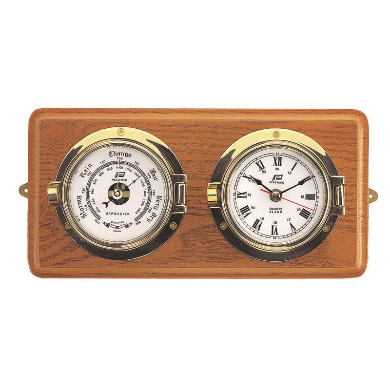 PLASTIMO 4 ZOLL UHR UND BAROMETER AUF TEAK