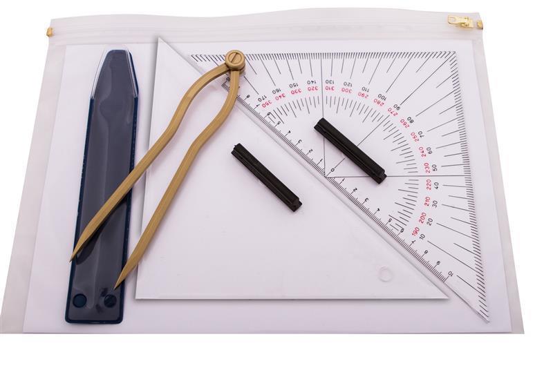 Dreimaster-Bootszubehör, 10 x Navigationsbesteck, mit ZIP-Tasche, 27 cm, für Ausbildungszwecke