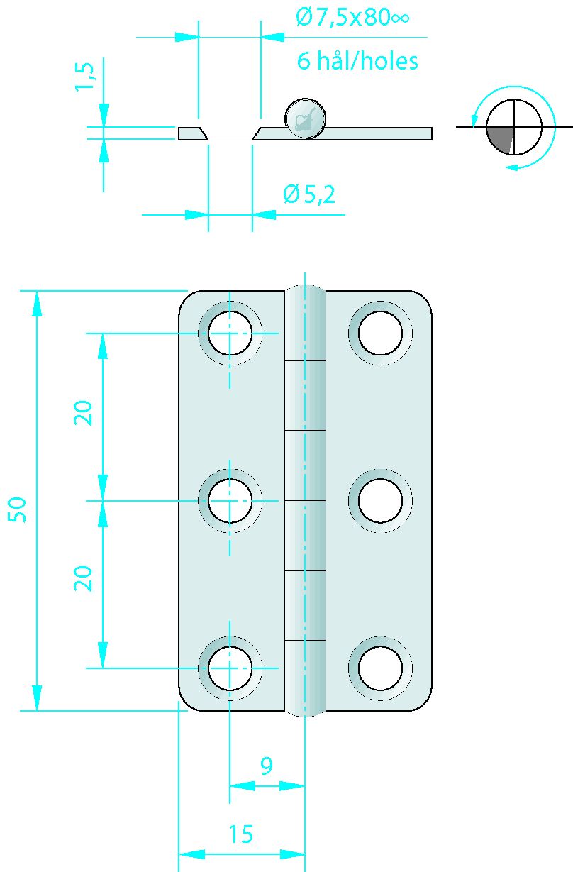 Roca Scharnier rostfreier Stahl 15+15x50mm