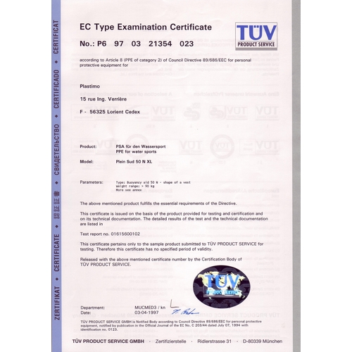 PLASTIMO Anglerweste Plein Sud, XL, + 90 Kg