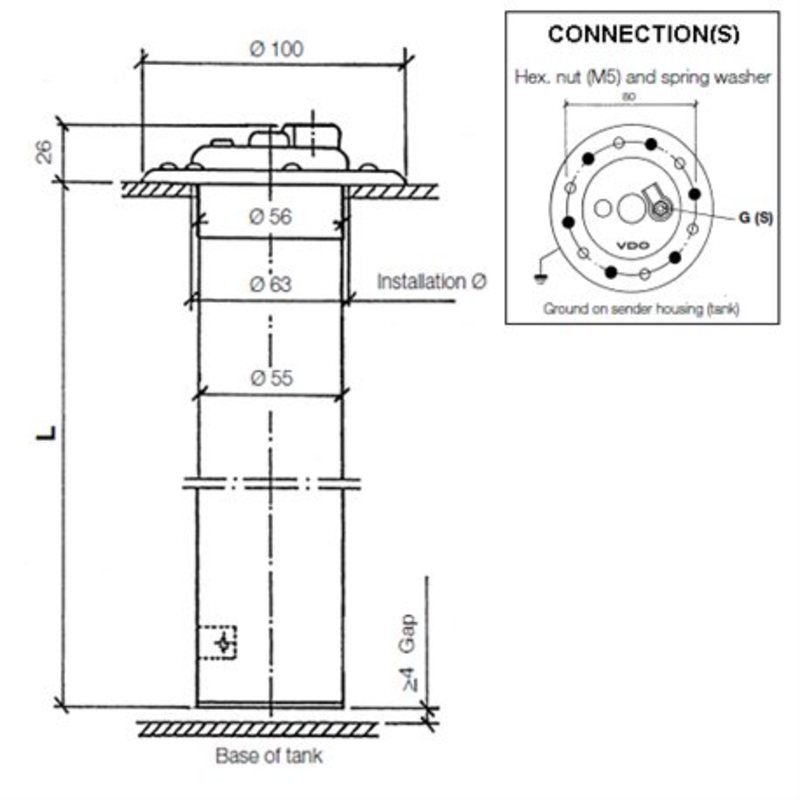 VDO Metall Robust Ø80mm Tauchrohr - 831mm