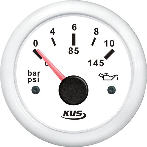 KUS Anzeige Öldruck 0-10bar, 10-184 und 240-33ohm, 12/24V weiss Palby Marine A/S, Korsvej 3, 6000, Kolding, DK, palby@palby.dk