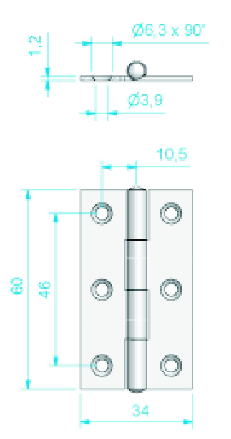 Roca Scharnier rostfreier Stahl 17+17x60mm