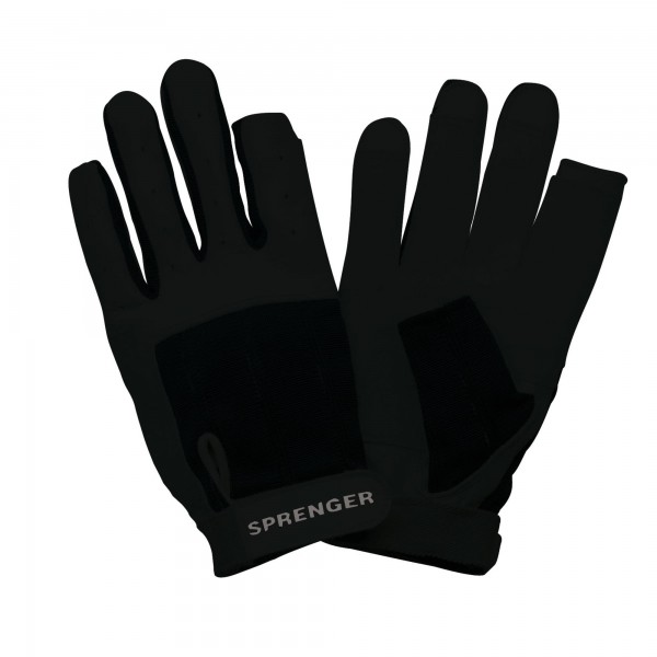 SPRENGER, Segel-Handschuhe S - Ziegenleder, schwarz, Daumen und Zeigefinger ohne Kuppen