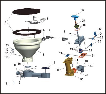 Nuova Rade Ersatzteile für manuelle Toilette LT-0 & LT-1, Ausführung:Kit A
